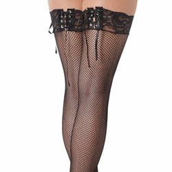
Black Fishnet Stockings with Lace Ribbon Tops